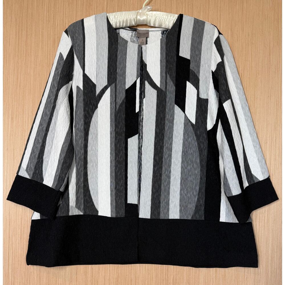 Chicos Easywear Abstract Crinkle Jacket Womens Size 3 US 16 XL Black 3/4 Sleeve